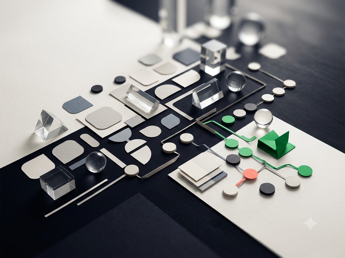 Abstract physical objects arranged as a pattern of connected consumer signals.